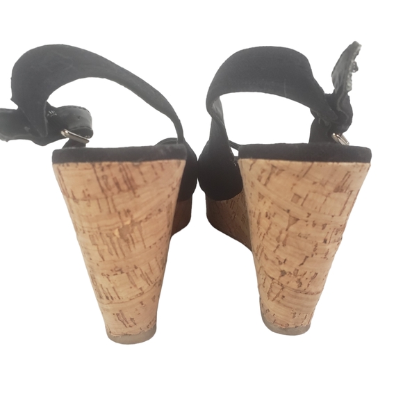 Maurices Wedge Sandals Size 9 Danielle Black Canvas Peep Toe Platform - Picture 4 of 5